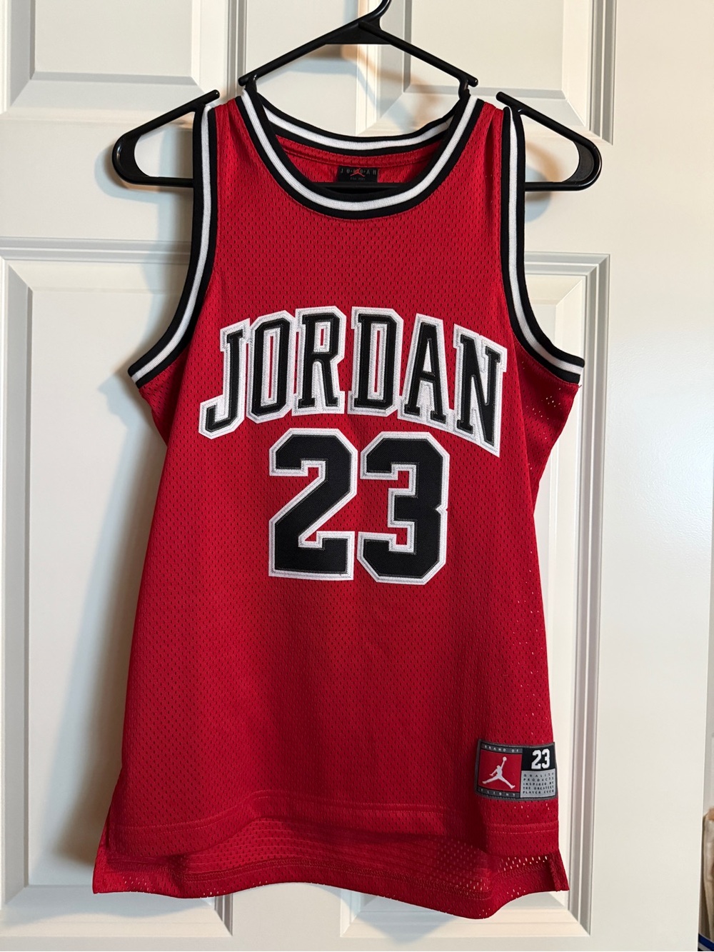 Jordan Red Mesh #23 Kids Basketball Dress with Black-White Trim